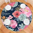 thumbnail image 2 of Floral print elastic edge tablecloth, perfect for round tables, water-resistant polyester cover fits 44-52 inch, large edition, 2 of 7