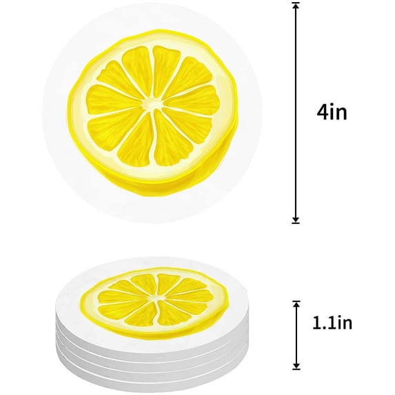 FMSHPON Lemon Set of 6 Round Coaster for Drinks, Absorbent Ceramic Stone Coasters Cup Mat with Cork Base for Home Kitchen Room Coffee Table Bar Decor