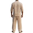 thumbnail image 3 of LTTVQM Relaxed Fit Wrinkle Resistant Plain Solid Cotton Linen Two Piece Outfit for Men Camp Collar Shirt Wide Leg Pants Breathable Daily Beach Blouse Khaki XL, 3 of 7