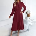thumbnail image 2 of FRSASU Women's Cocktail Party Dresses Crewneck Lantern Long Sleeves A-Line Wedding Guest Flowy Long Dress Wine, 2 of 9