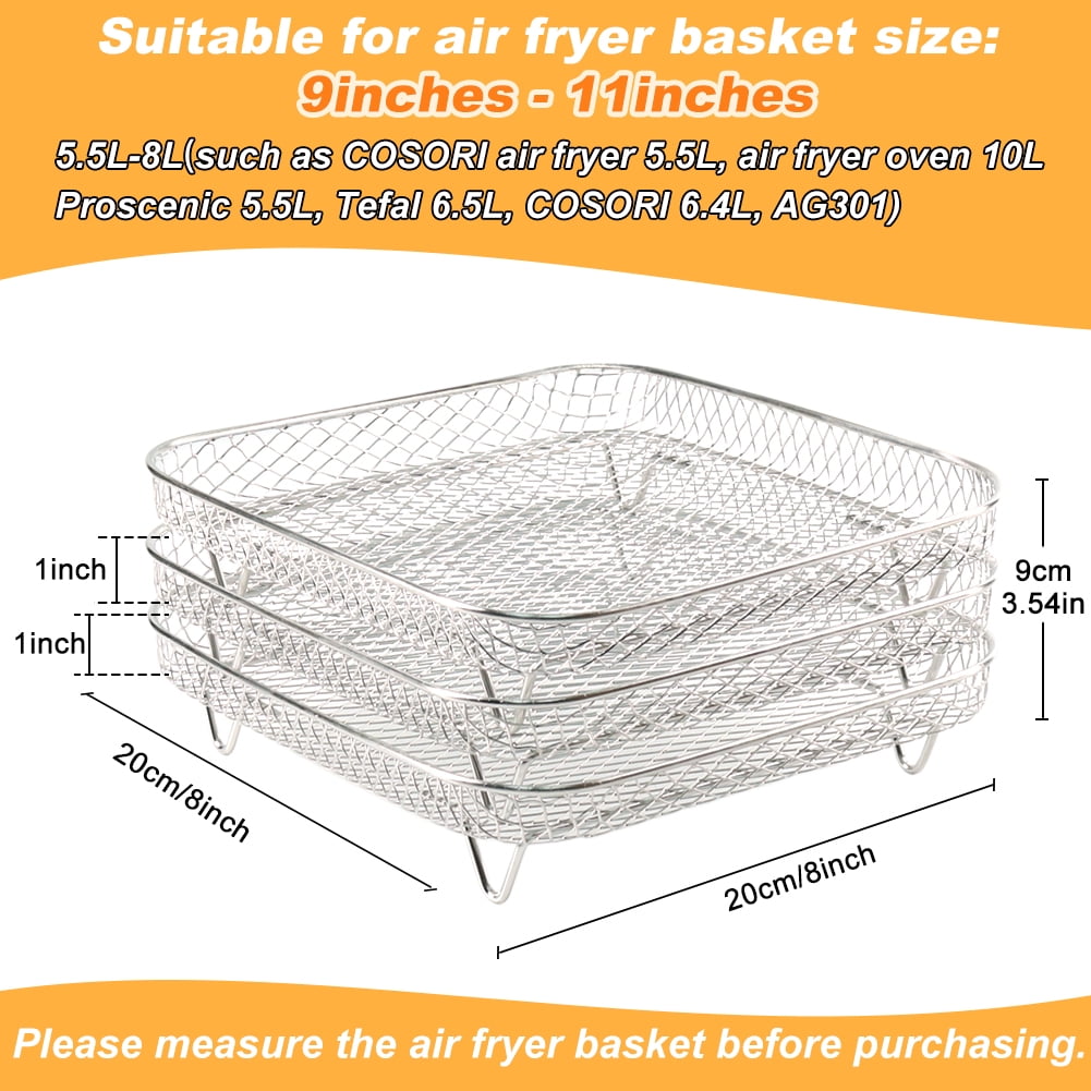 3-Piece Stainless Steel Air Fryer Rack Set - Stackable Tower For 8-Qt Fryers, Oven & Grilling
