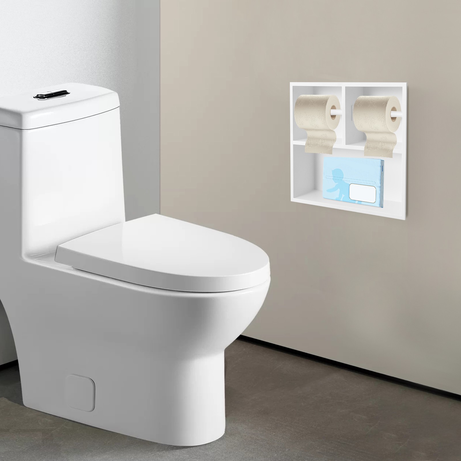 304 Stainless White Recessed Modern Steel Toilet Paper Holder Dual Toilet Roll Holder 12.2*3.94*12.2