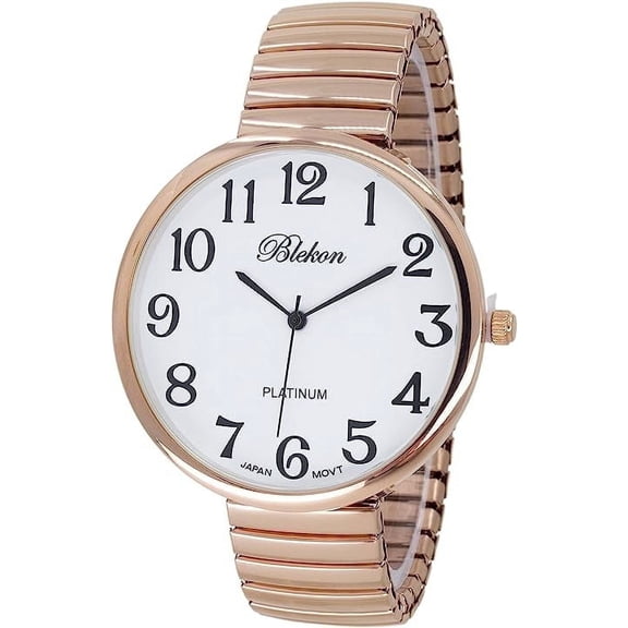 Blekon Collections Women's Super Large Face Stretch Band Watch, Japanese Movement PC21J, Adults