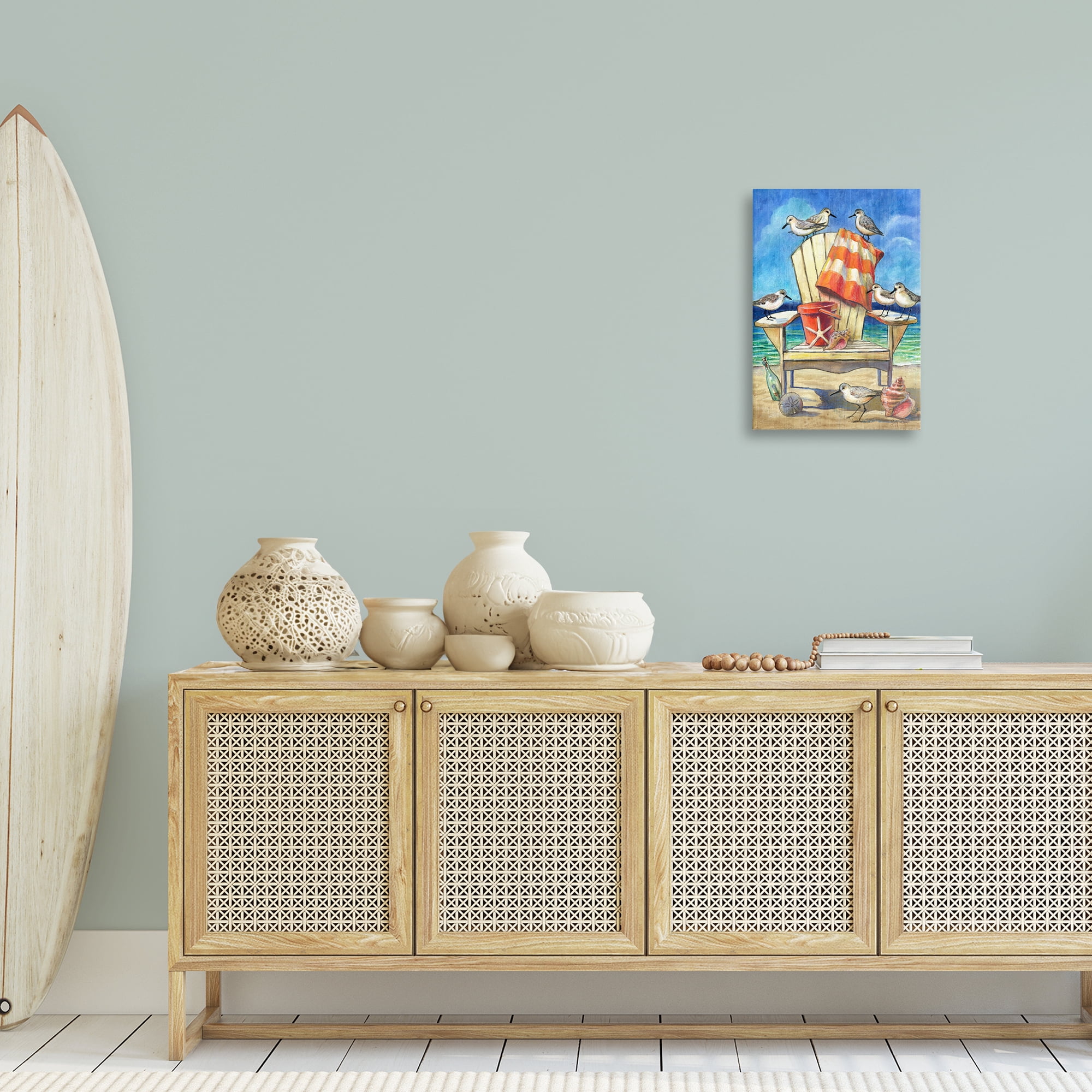 Stupell Industries Summer Beach Chair Seagulls Nautical & Beach Painting Wrapped Canvas Art Print Wall Art, 16 x 24