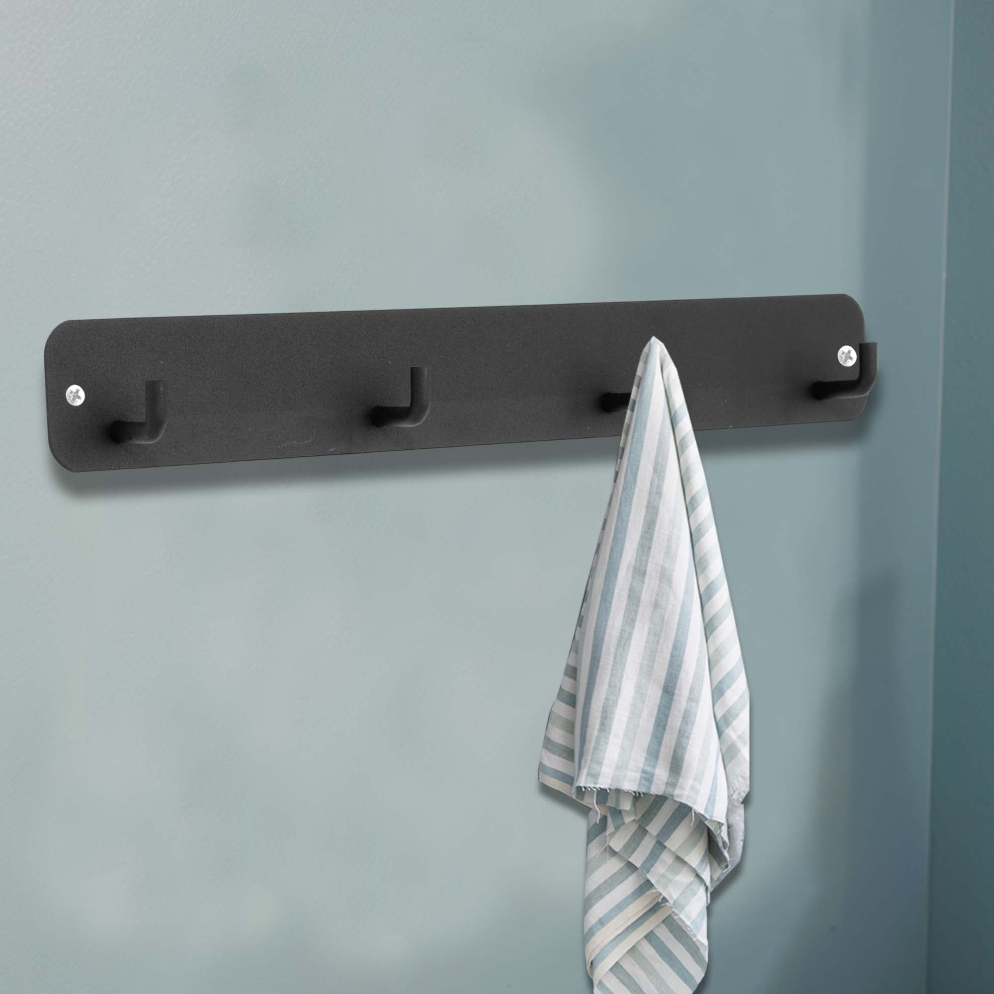 Unique Bargains Coat Rack Wall Mount Hooks for Hanging Black 11.02"x1.57"x0.12" 1 Pc