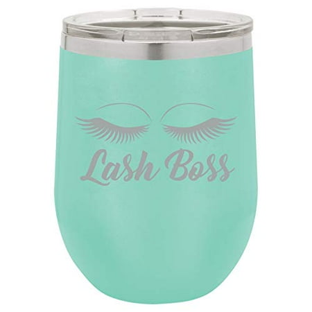 

12 oz Double Wall Vacuum Insulated Stainless Steel Stemless Wine Tumbler Glass Coffee Travel Mug With Lid Lash Boss Makeup Lash Extension Artist (Teal)