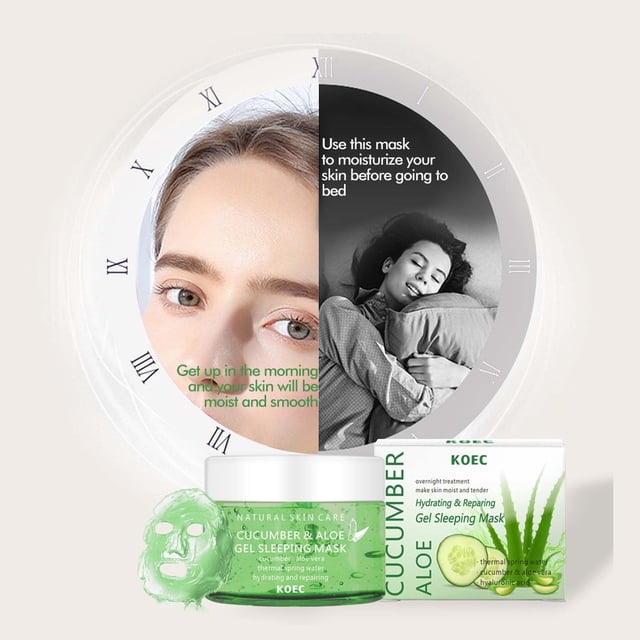 Fiudx Mascarilla de Pepino y Aloe, Mascarilla Hidratante de Noche, Mascarilla Hidratante En Gel Calmante, Mascarilla Reparadora para Dormir, Rutina Diaria de Cuidado de La Piel, Apta para Pieles Sens