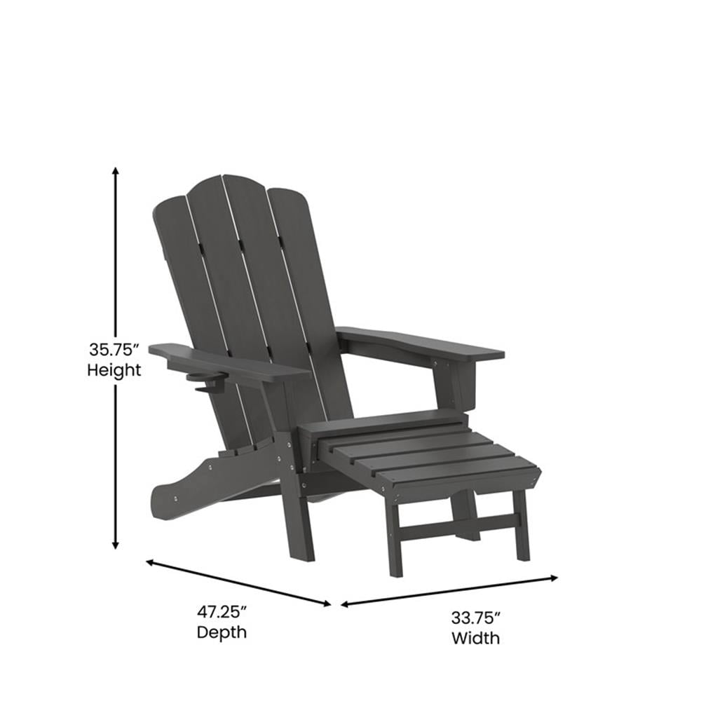 Pemberly Row Adirondack Chair with Pullout Ottoman & Cupholder in Gray