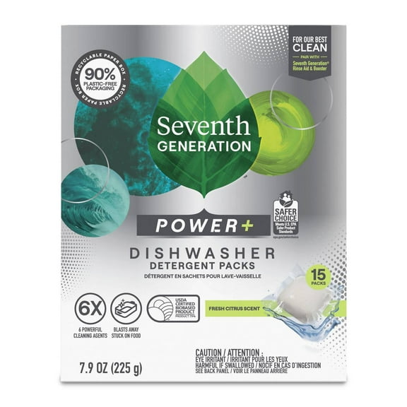 Seventh Generation Power Plus Dishwasher Detergent Packs - Citrus - 15 ct- Pack of 2