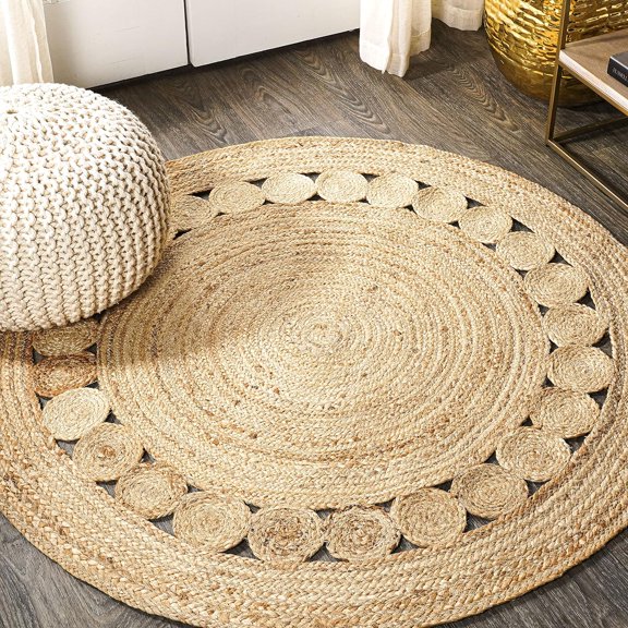 JONATHAN Y RNF101A-7R Dahlia Round Natural Jute Boho Circle Indoor Area-Rug, Natural Fibers, Geometric, Bohemian Easy-Cleaning, Bedroom, Kitchen, Living Room, Non Shedding, Natural, 7' Round