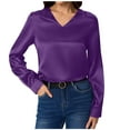 thumbnail image 2 of Otntypg Womens Silky Satin Blouses Elegant V Neck Long Sleeve Dress Shirts Business Casual Work Blouse Tops for Women Purple M, 2 of 6