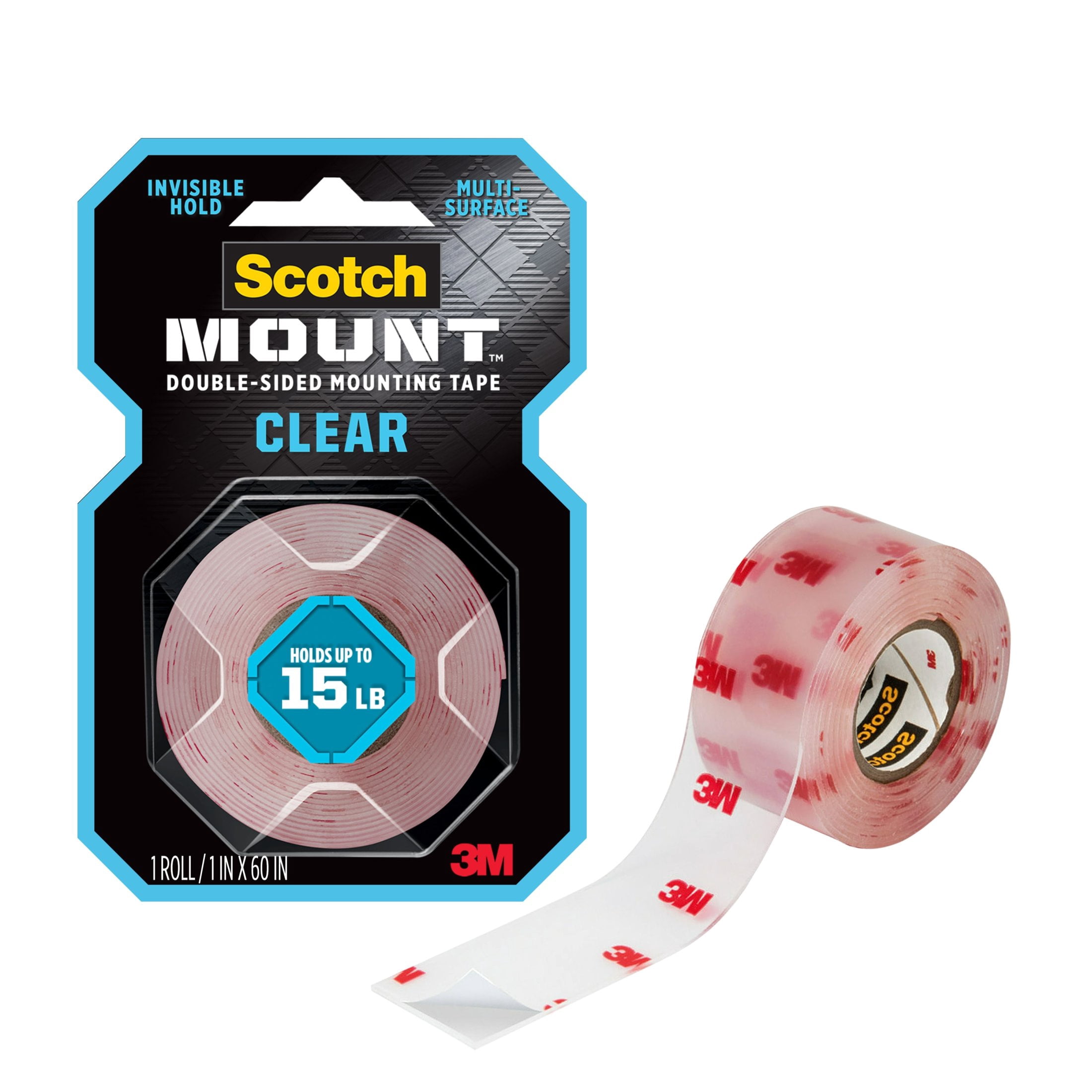 (8 pack) Scotch-Mount Clear Double-Sided Mounting Tape, 1 in x 60 in, 1 Roll