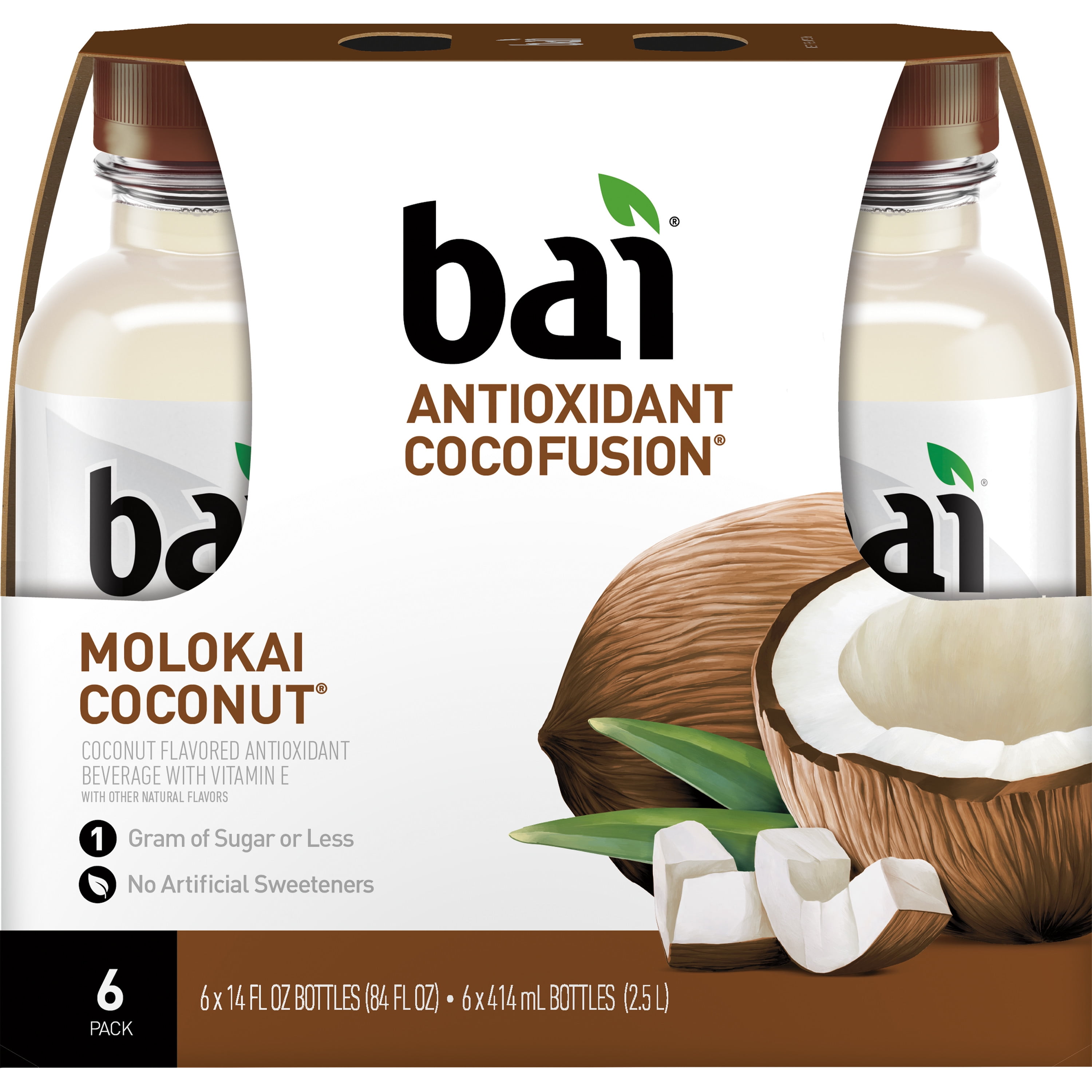 Bai Cocofusions Molokai Coconut, Antioxidant Infused Flavored Water, 14 fl oz, 6 Bottles