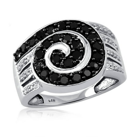 JewelersClub 1.00 CTW Round cut Black & White Diamond Split Shank Sterling Silver Ring