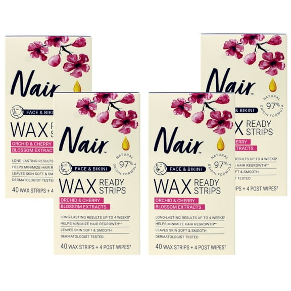 4 Pack Nair Hair Remover Wax Ready-Strips for Face & Bikini 40 Wax Strips
