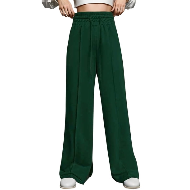 Pantalones largos casuales de cintura alta con cordón para mujer - Pantalones anchos y holgados