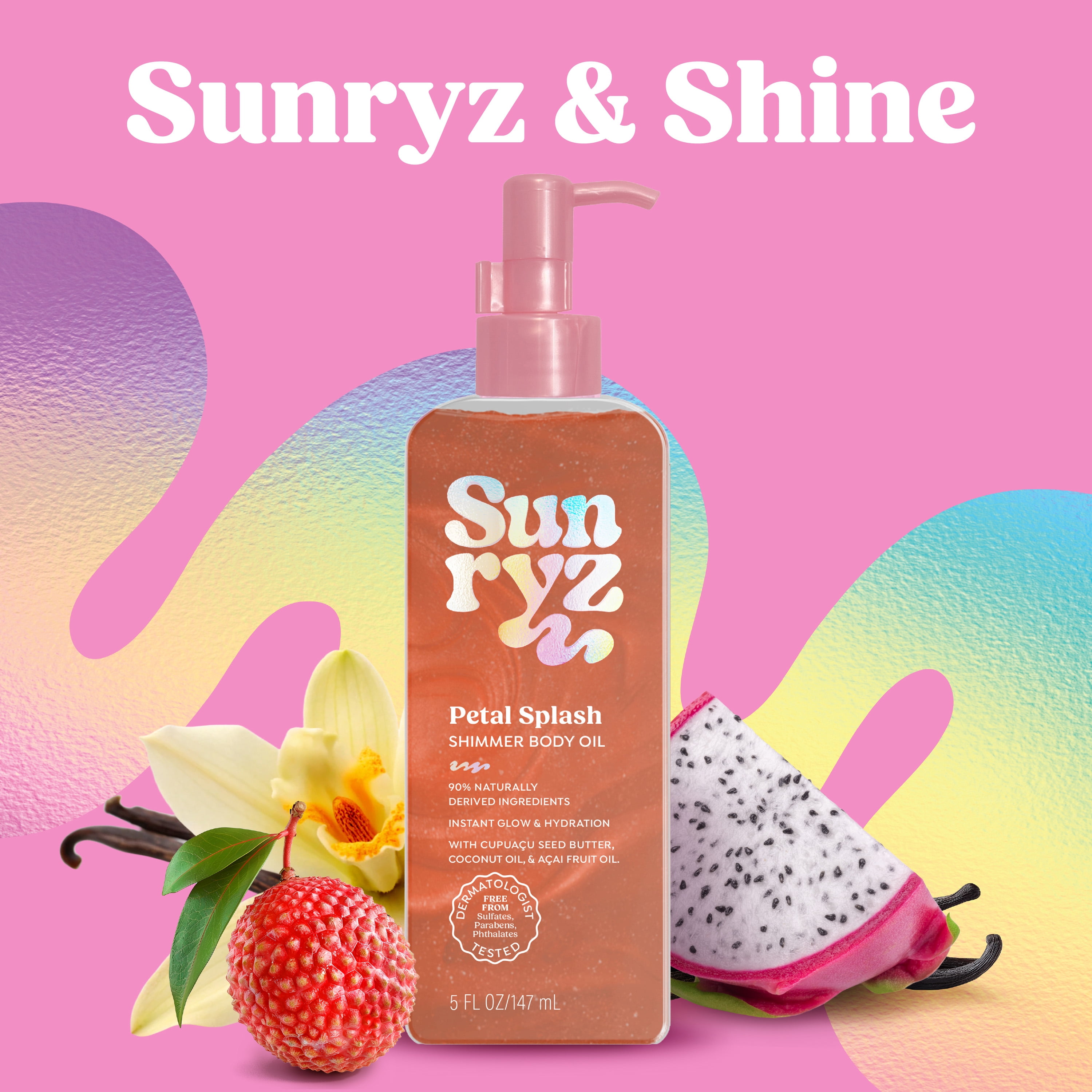 Sunryz Petal Splash Shimmer Body Oil, Rose Gold Glow, 5 fl oz