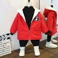 thumbnail image 3 of Zwiiyzr Unisex Boy's Girl's Hoodie Sherpa Lined Jacket Solid Color Zip Up Fleece Hooded Sweatshirt Winter Warm Coat Outerwear 9M-10Y Red, 3 of 5