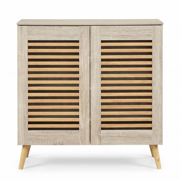 Furnibear Shoe Cabinet with Louvered Doors and 3 Removable Shelves for Entryway Closet and Hallway Shoe Storage Organizer, Natural