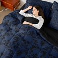 thumbnail image 4 of jejeloiu Moody Skull 7-Piece King Bedding,Dark Damask King Bed in a Bag For Adults,Navy Black,Black Reversible, 4 of 7