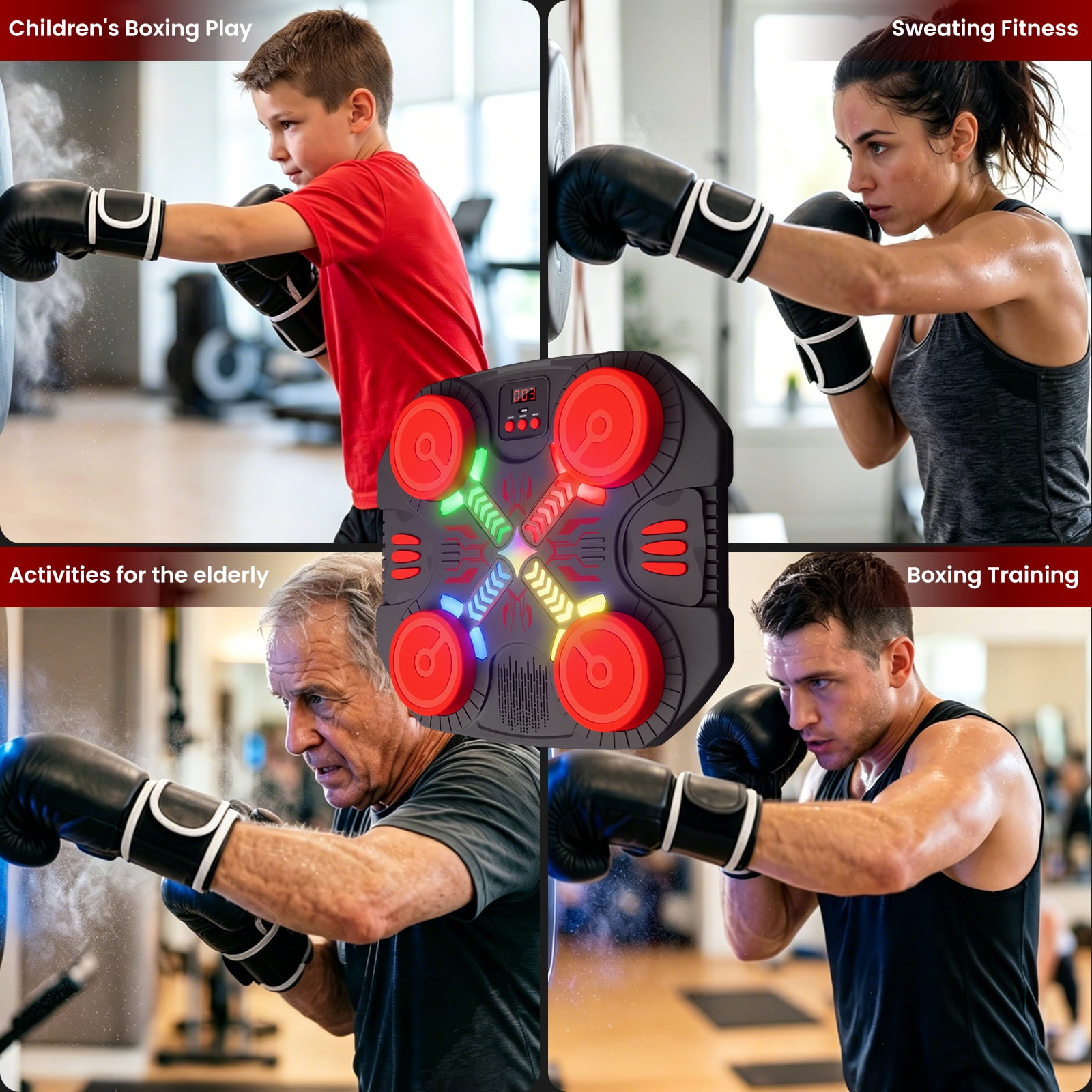 OLGEO Music Boxing Machine, Bluetooth Wall-Mounted Punching Target with LED Lights, 3 Modes & 14 Levels, Includes Gloves for Kids