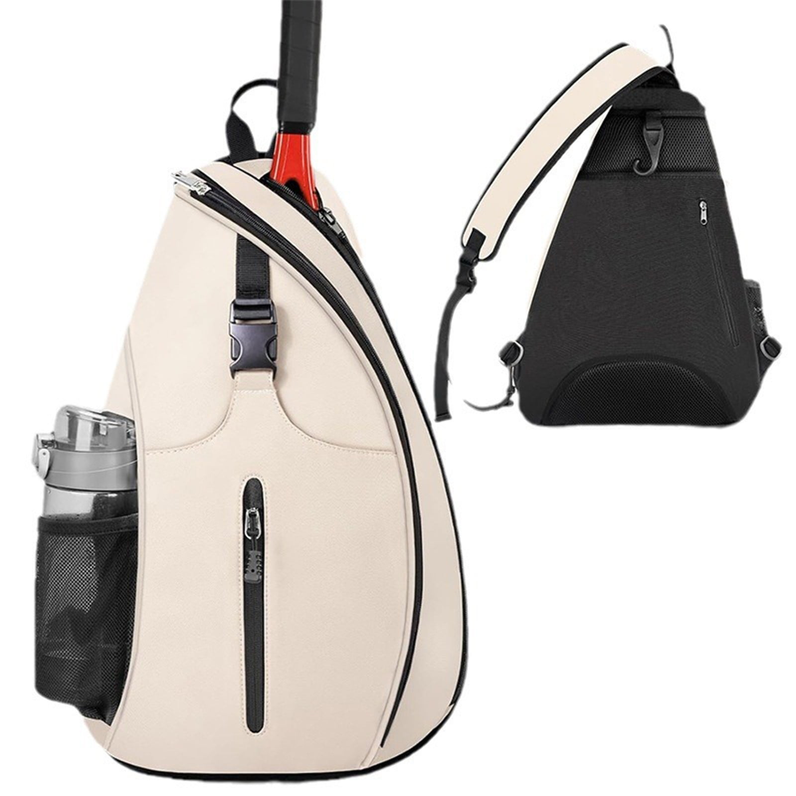 Qiopertar Badminton Racket Bag, Tennis Racquet Backpack with Adjustable Shoulder Strap, Multifunctional Sports Sling Bag for Pickleball Squash Travel Training, White