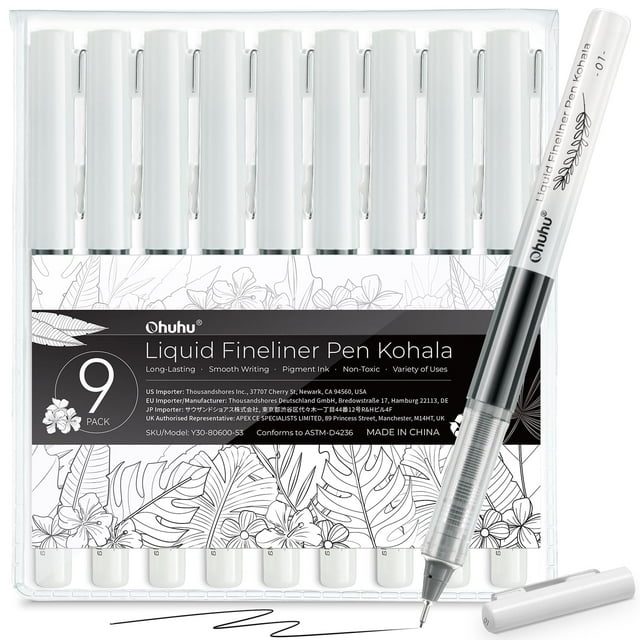 Bolígrafos de dibujo Liquid Fineliner Ohuhu, 9 tamaños, tinta negra