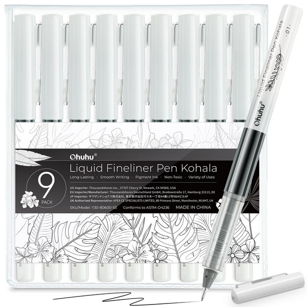 Bolígrafos de dibujo Liquid Fineliner Ohuhu, 9 tamaños, tinta negra