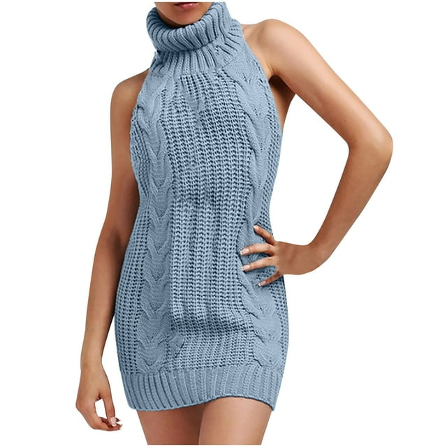 Robe à Manches Longues Femme Aguichant Dos Nu Longue Nouée Col Roulé Sans Manches Robe Chandail Robe Chandail pour Femme Aguichant Longue Robe Chandail pour Femme Aguichant Robe Chandail pour Femme