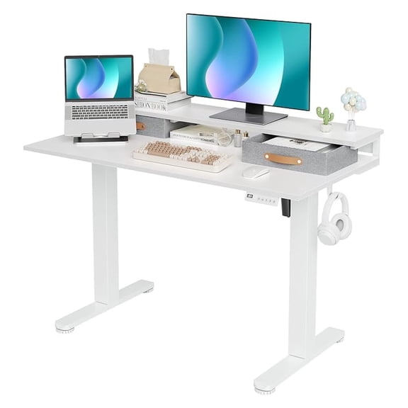 Electric Standing Desk with 2 Drawers, Adjustable Standing Desks with Storage, Height Adjustable Stand up Desk for Home Office with 2 , Inch White
