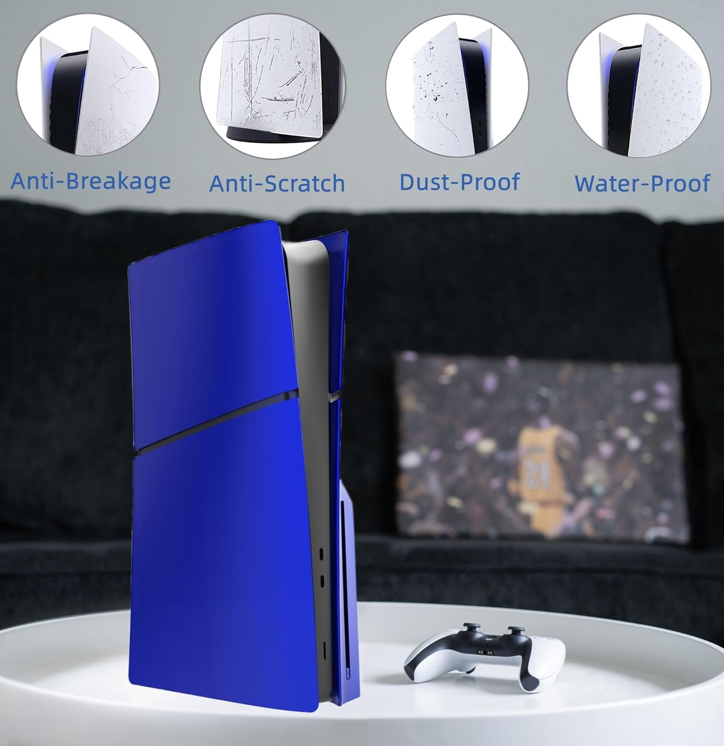 Disc Edition Cover Plates for PS5 Slim Console, Shell Panels Compatible with Playstation 5 Slim Accessories Protective Replacement Faceplate (Cobalt Blue)