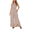 thumbnail image 2 of INSPIRE CHIC Women's Jumpsuit Square Neck Smocked Sleeveless Split Wide Leg Romper L Brown, 2 of 6