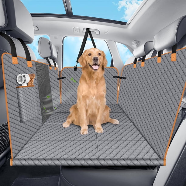 Funda para Asiento de Coche para Perros Lekespring para Asiento Trasero con Fondo Rígido Gris