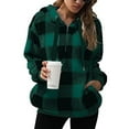 thumbnail image 2 of Frontwalk Ladies Sweatshirt Fluffy Hooded Tops Long Sleeve Hoodies Women Casual Pullover Plaid Green M, 2 of 4