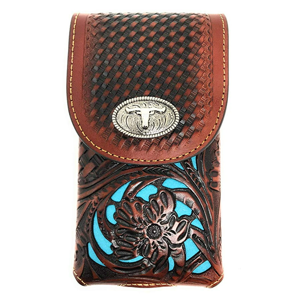 Texas West Western Cowboy Tooled Floral Leather Longhorn Concho Belt