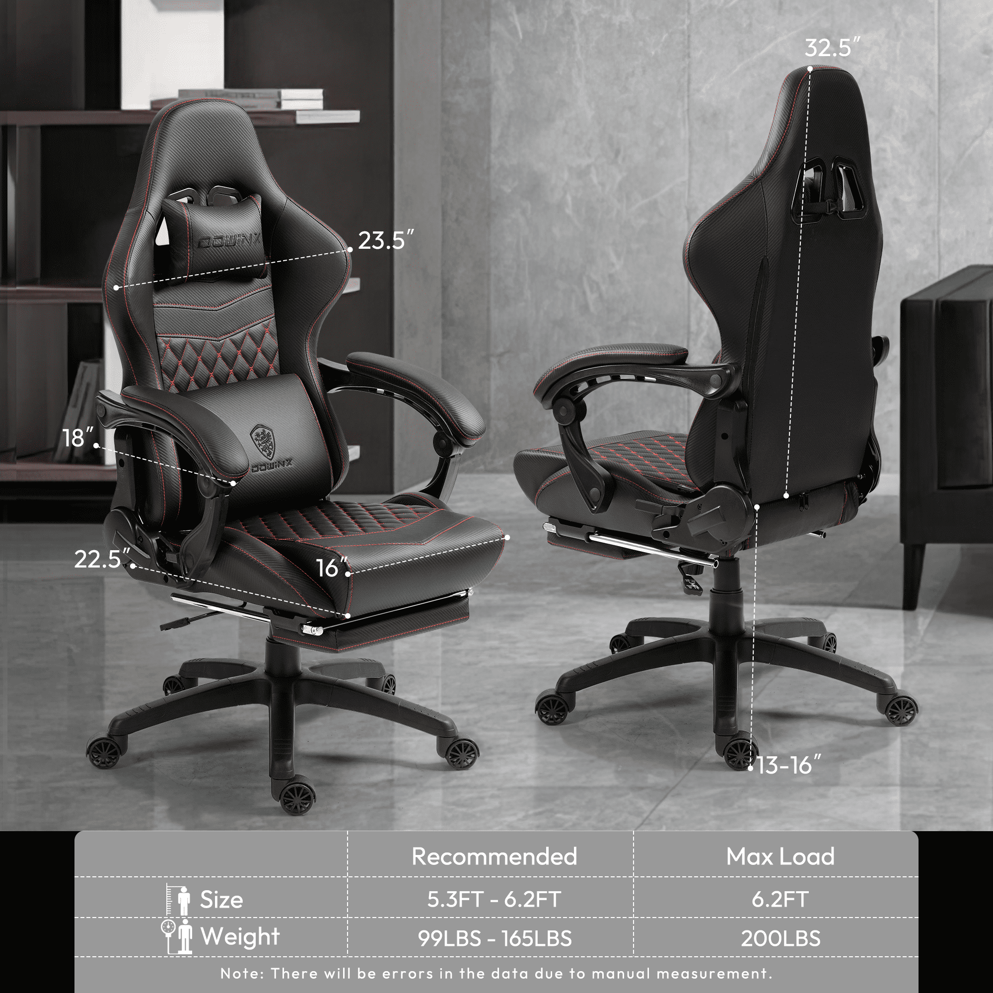 GOOSEA Big and Tall Gaming Chair with Footrest, Ergonomic High Back Office Computer Chair, Adjustable Massage Lumbar Support, PU Leather for Adults, 350Lbs, Black