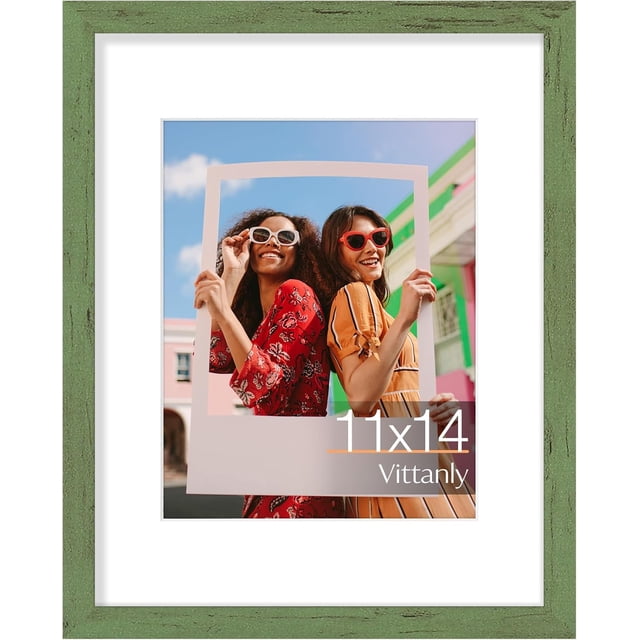 Vittanly 11x14 Picture Frame, Display Pictures 8x10 with Mat or 11x14 without Mat, Photo Frame for Wall or Table Top Display, Rustic Green, 1 Pack