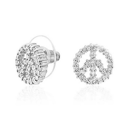 World Peace Out Sign Hippie Symbol Cubic Zirconia White CZ Stud Earrings For Women For Teen Silver Plated (The Best Cubic Zirconia In The World)