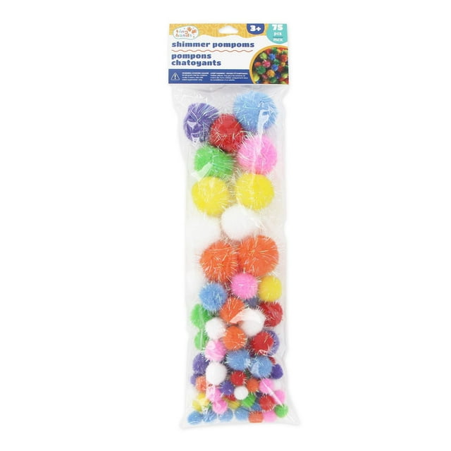TINY HANDS Shimmer PomPoms — 75 pcs, Assorted 12.7–38.1 mm, Ages 3+