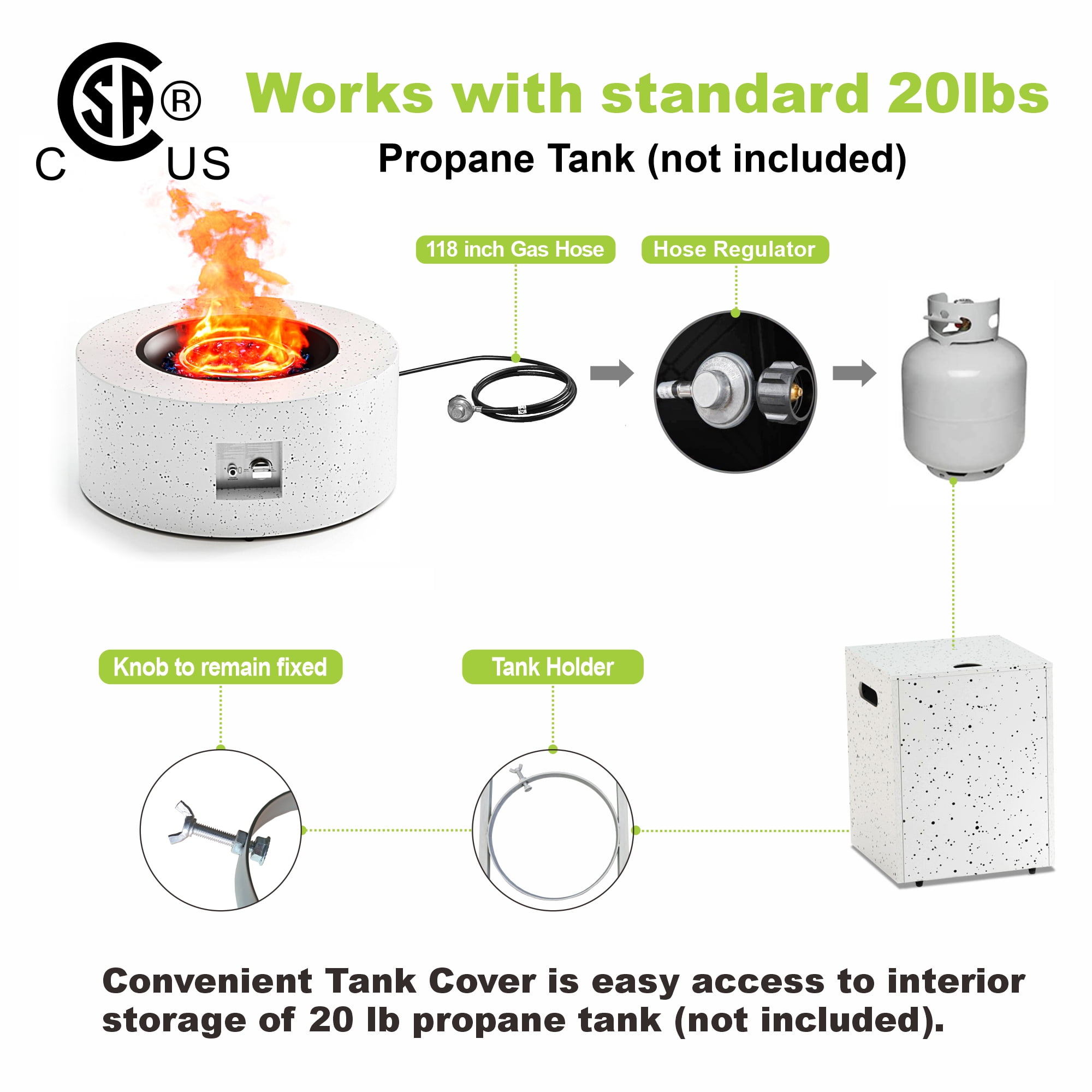 30" Inch Round Wood Grain Iron Fire Pit,50000 BTU with Lid,for Home and Camping (Spotted white)