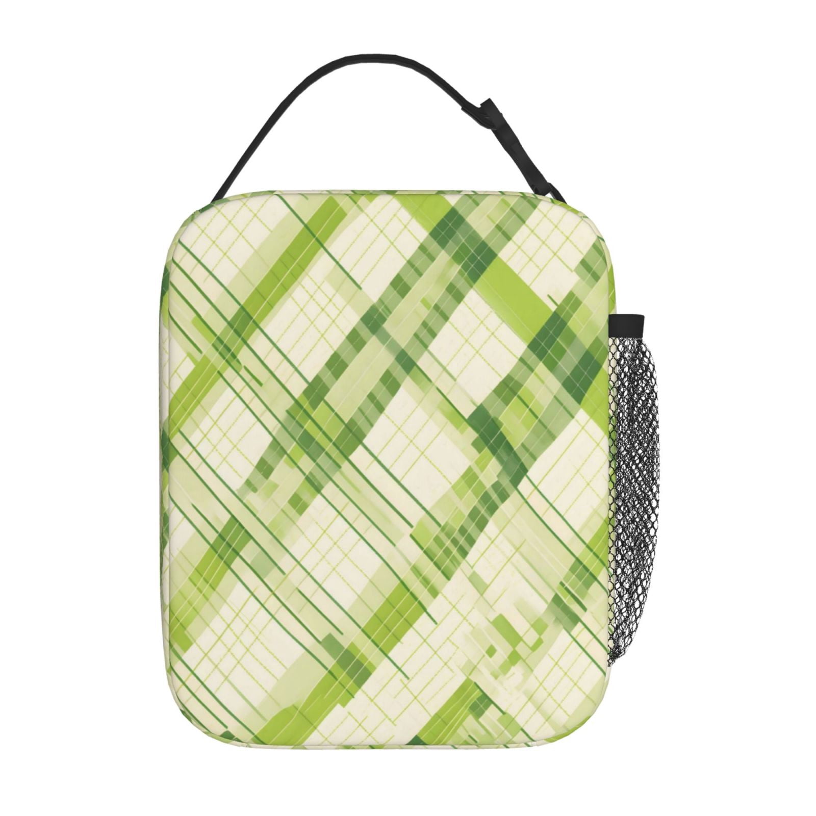 Lunch Bag For Women Men Insulated Portable Lunch Box Bento Box Office Picnic Travel Cooler Bag Lime Houndstooth Hand-Drawn Sketch_4