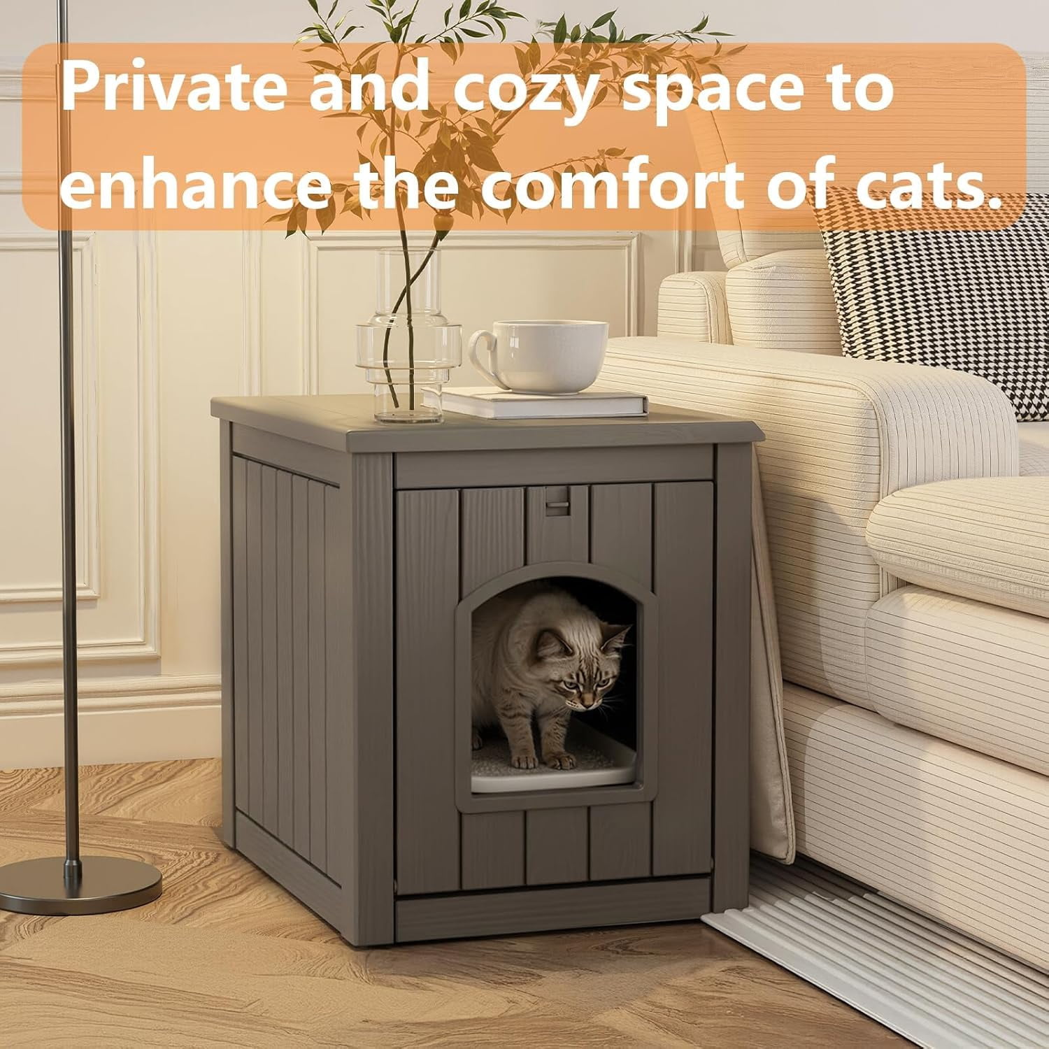 Joxxoaa Outdoor resin weatherproof cat house, ventilated and insulated for Cats, Kittens,Puppies, washable,easy to assemble,scratch- and bite-resistant,non-stick to hair (gray)，Father's Day Gift
