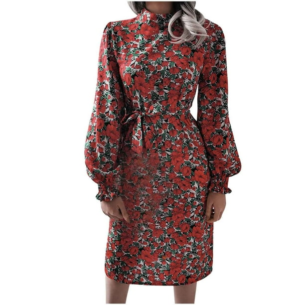 Vestidos Para Mujer Vestidos Casuales Moda Cuello Redondo Estampado Manga Larga Vestido Otoño Vendaje Vestidos Odeerbi ODB135051