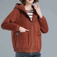thumbnail image 6 of jtjvou Women's Casual Corduroy Hooded Drawstring Long Sleeve Zip Up Jacket Loose Shacket Coat Winter Warm Outerwear With Pocket Brown L, 6 of 8
