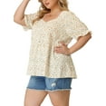 thumbnail image 4 of Unique Bargains Women's Plus Size Floral Peplum Tops Short Sleeve Cute Blouses 1X White, 4 of 7