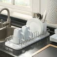 thumbnail image 4 of SunnyPoint 304 Stainless Steel Dish Drying Rack with Utensil Holder, Compact Countertop Dish Rack with Removable Drain Tray – White/Silver, 4 of 6