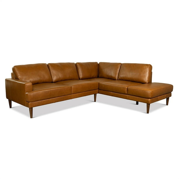 Aplee Mid Century L Shaped Genuine, Genuine Leather Sectionals With Chaise