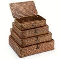 thumbnail image 5 of 4-Piece Woven Storage Basket Set with Lids, Seaweed Design Organizer Bins for Shelf Closet Bedroom, Decorative Wicker Home Organization, 5 of 8