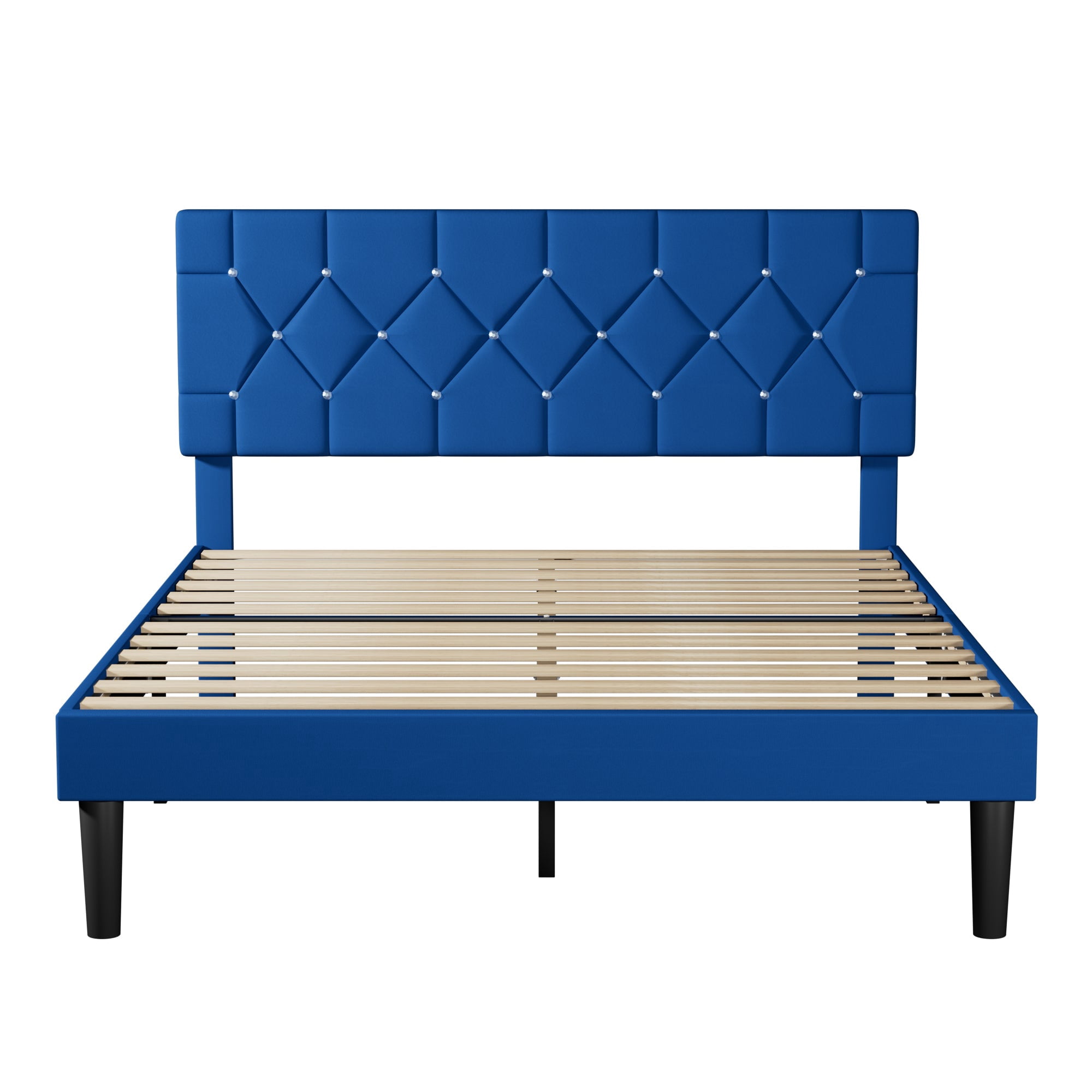 VECELO Queen Size Bed Frame, Modern Upholstered Platform Bed Frame with Diamond Tufted Headboard, No Box Spring Needed, Easy Assembly, Blue