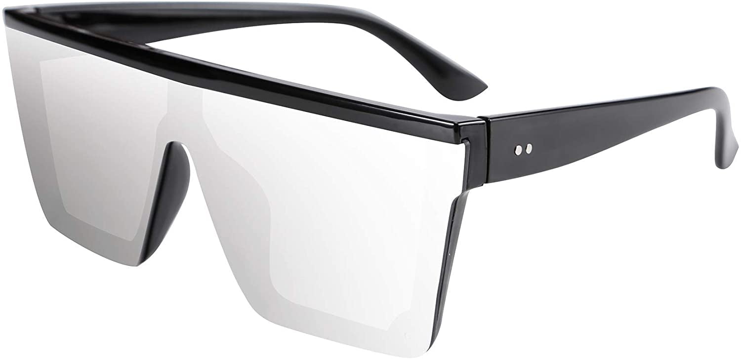 FEISEDY Women Men Flat Top Shield Sunglasses Oversized Square Rimless Shades UV400 B2470
